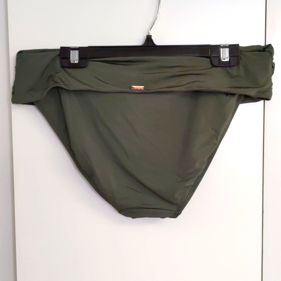 Panache fold down waist, full back bikini bottom. Khaki green. Multiple sizes. - Picture 2 of 5